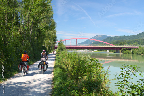 Cyclist along the Tauernradweg cycle route near Salzburg
