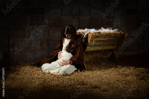 Mary and the Manger on Christmas Eve photo