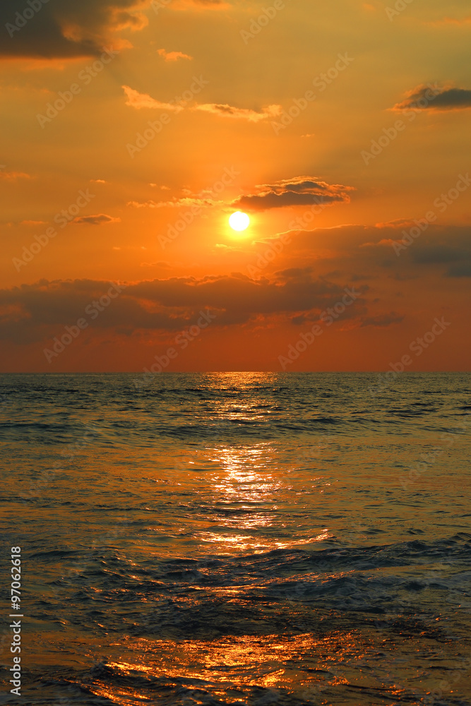 ropical sea sunset and waves