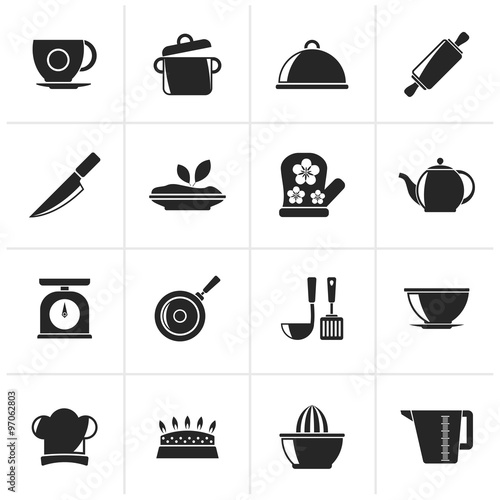 Black Restaurant and kitchen items icons - vector icon set