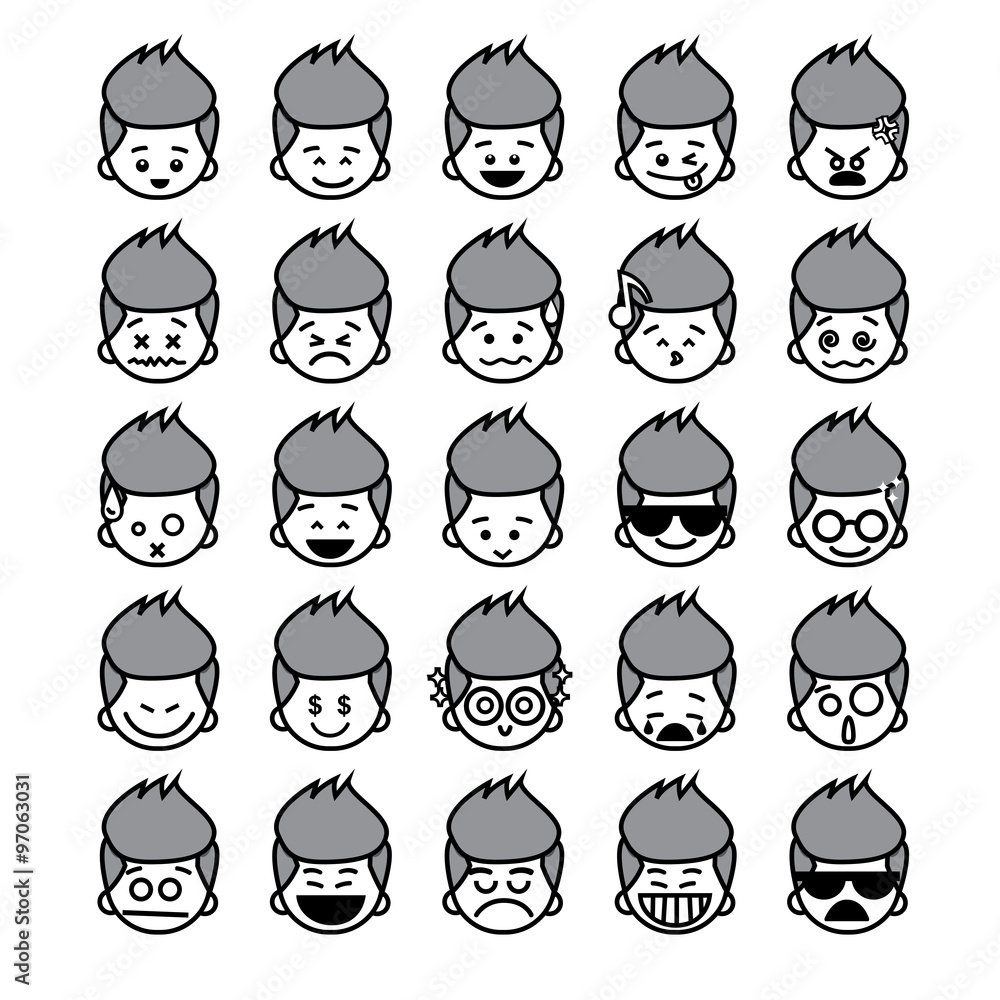 Collection of difference emoticon icon of boy icon on the white Collection of difference emoticon icon of boy icon on the white