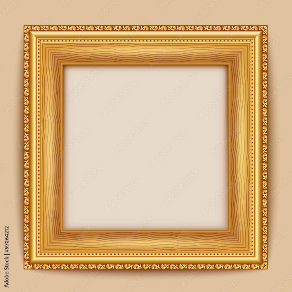Empty gold frame hanging on the wall Empty gold frame hanging on the wall