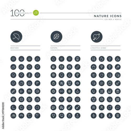Set of thin line web icons for nature, weather, environment, food and drink, leisure and lifestyle. Icons for website, mobile website and app design.