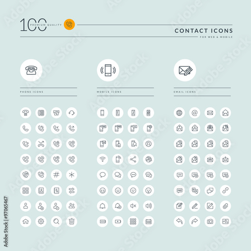 Thin line web icons collection for contact us, communication, support, office. Icons for web and app design.