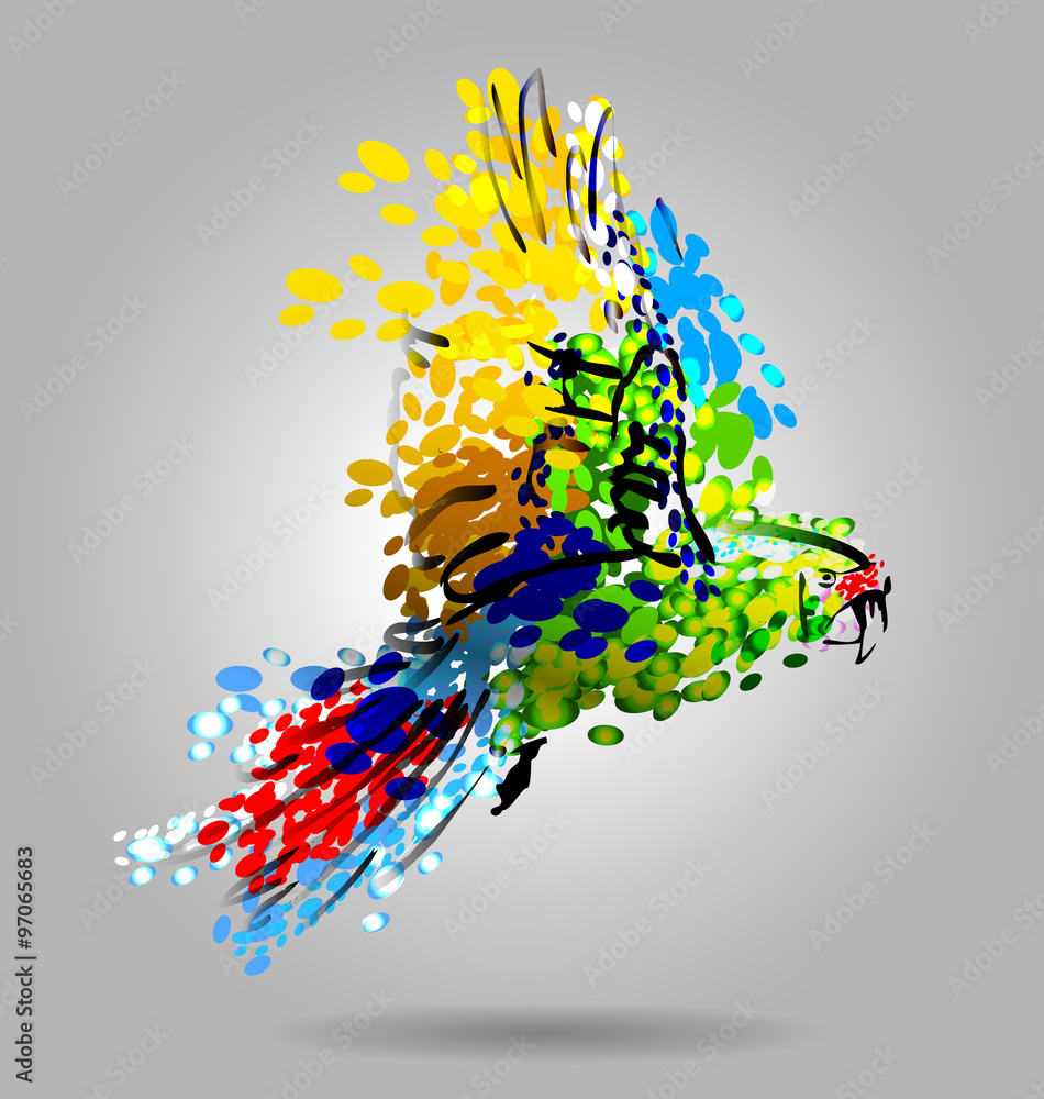 Fototapeta premium Vector illustration of flying macaw