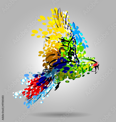 Vector illustration of flying macaw