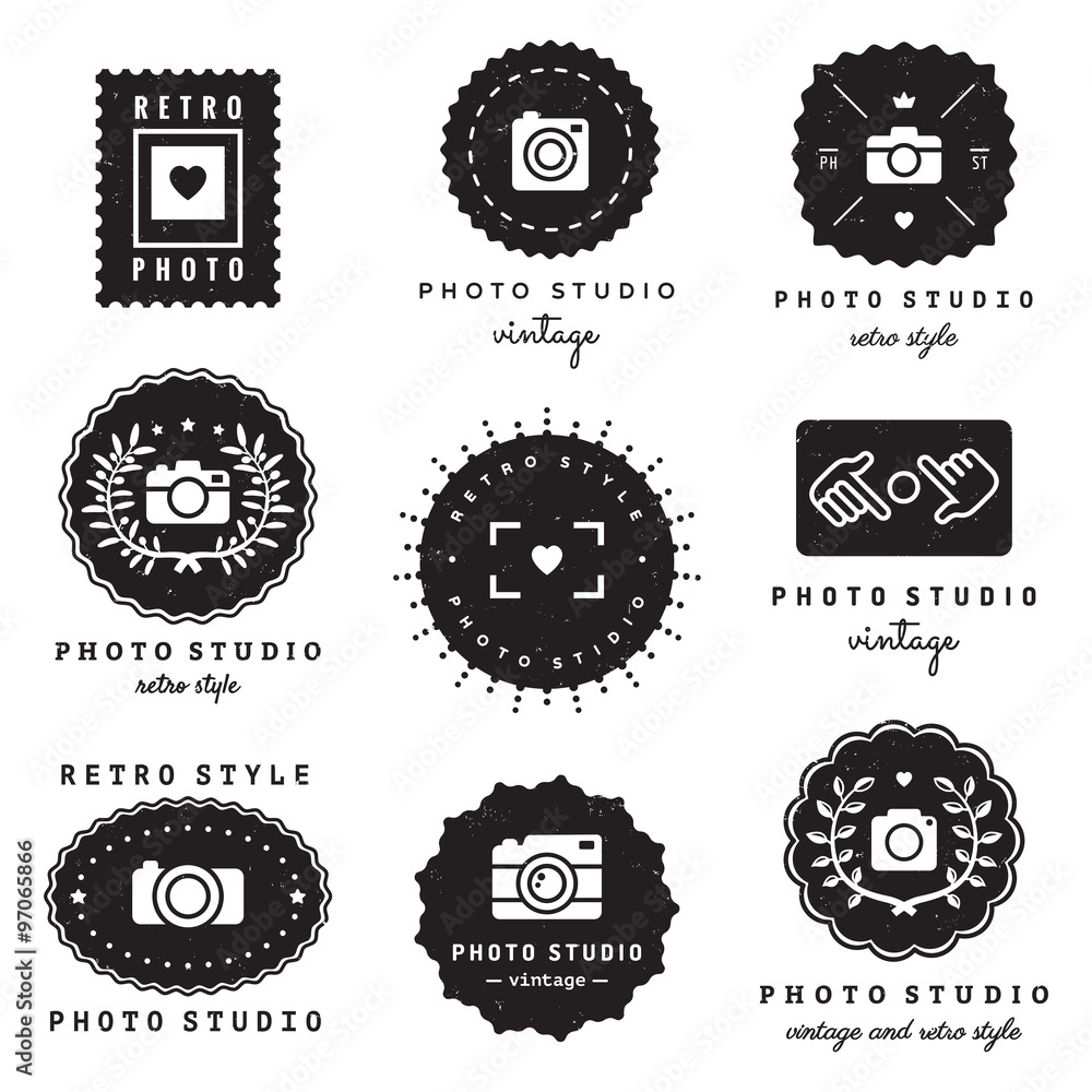 Fototapeta Photo studio logo badges vintage vector set. Hipster and retro style. Perfect for your business design.