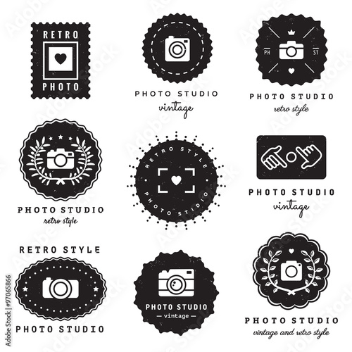 Photo studio logo badges vintage vector set. Hipster and retro style. Perfect for your business design.