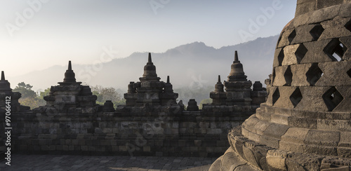 Borobudur temple complex on the island of Java in Indonesia in t photo