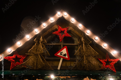 Fake Santa Clause road sign in a Christmas fair © omnesolum