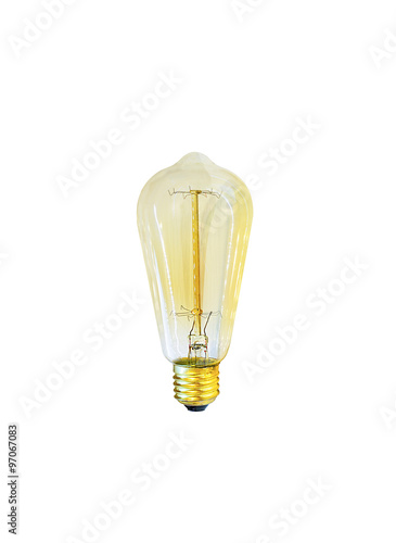Canvas-taulu amber edison light bulb, isolated on white background