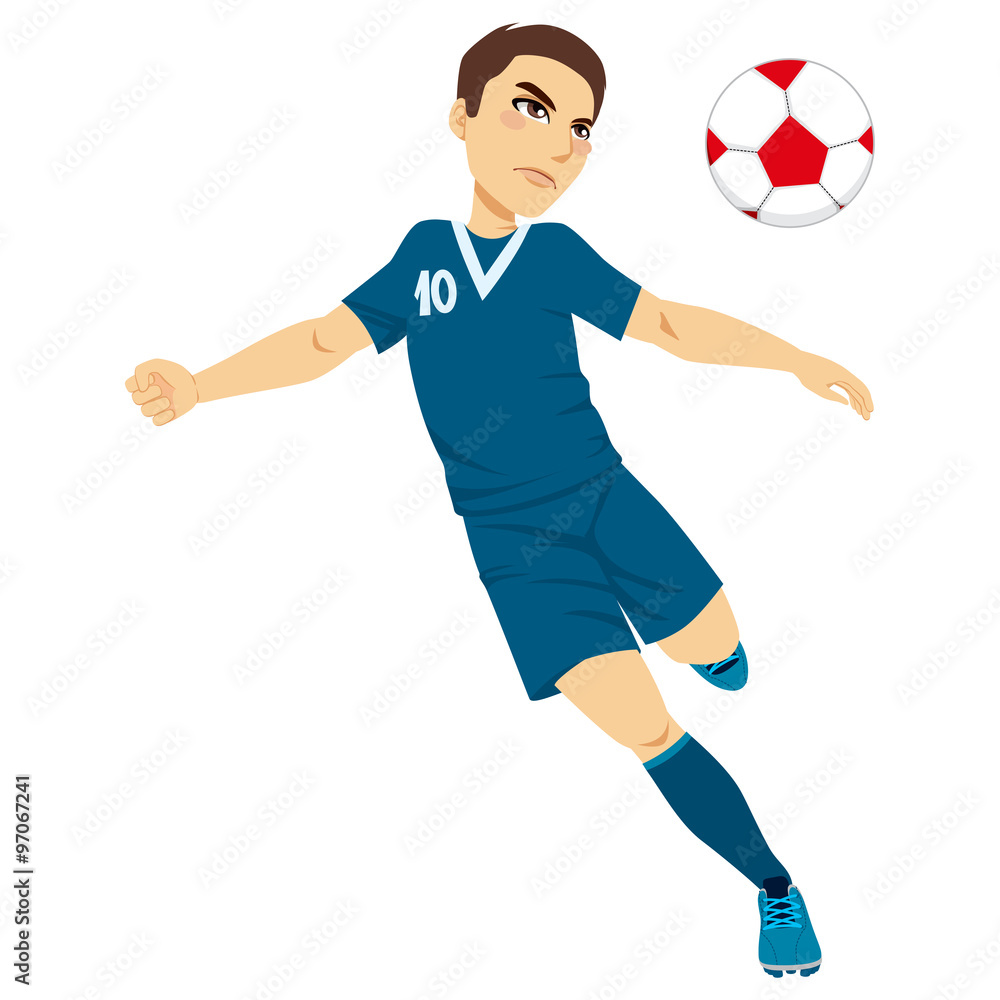 Illustration of an active male professional soccer player kicking ball
