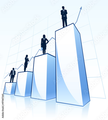 Businessmen silhouettes stand at a big chart