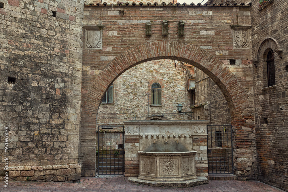 Ancient stone fountain in Perugia, Italy