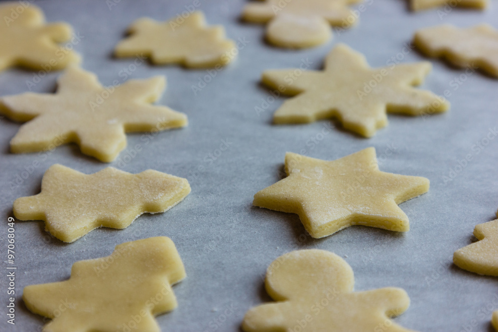 dough christmas cookies on pan