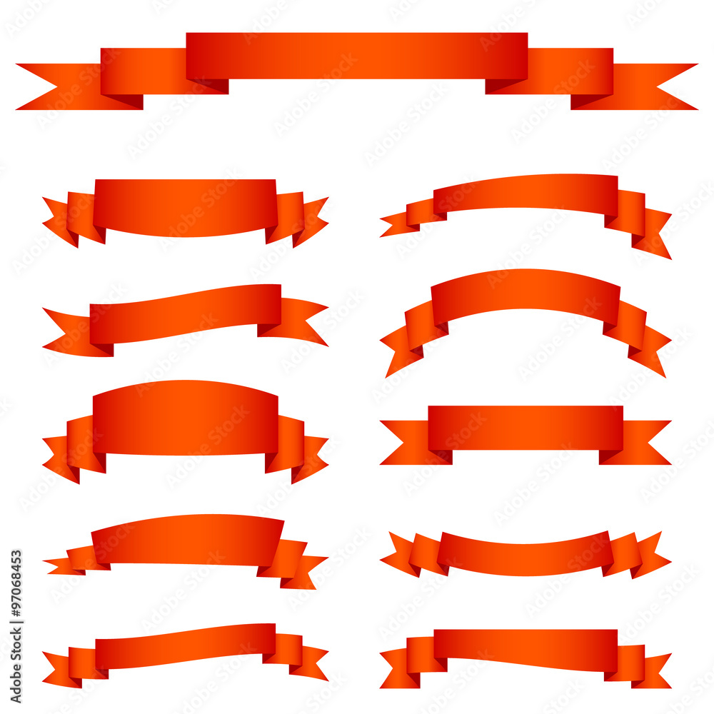 Set of red ribbon banners