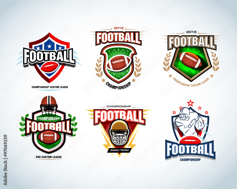 American football logo templates, badge, crests, t-shirt, label, emblem, t-shirt, icons. Football helmet, player. Vector logotype .