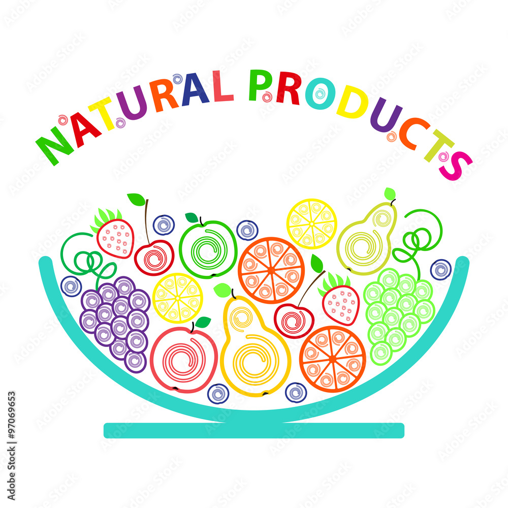 fresh fruits, stylized image of a vase with fruit on a white background fresh fruits, stylized image of a vase with fruit on a white background