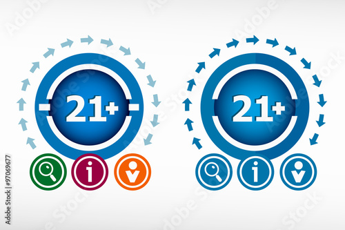 21 plus years old sign. Adults content icon and creative design
