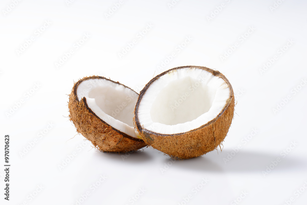 Halved fresh coconut