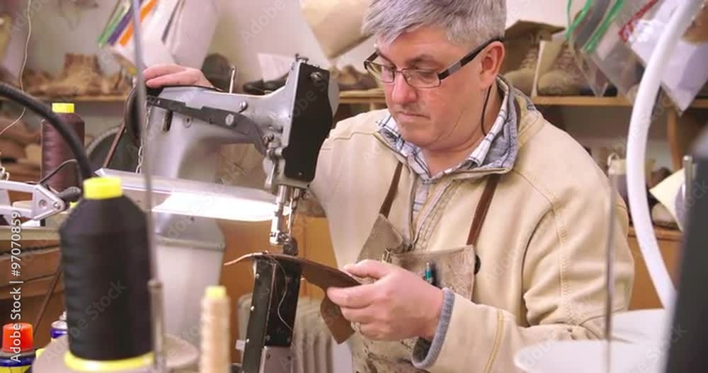 Bespoke Shoemaker Stitching Together Leather Pieces For Shoe Bespoke Shoemaker Stitching Together Leather Pieces For Shoe