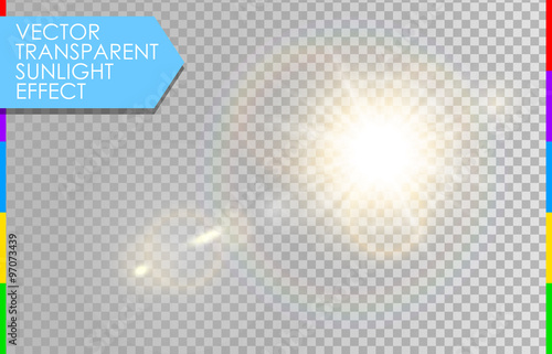 Vector transparent sunlight special lens flare light effect. Sun with rays and spotlight photo