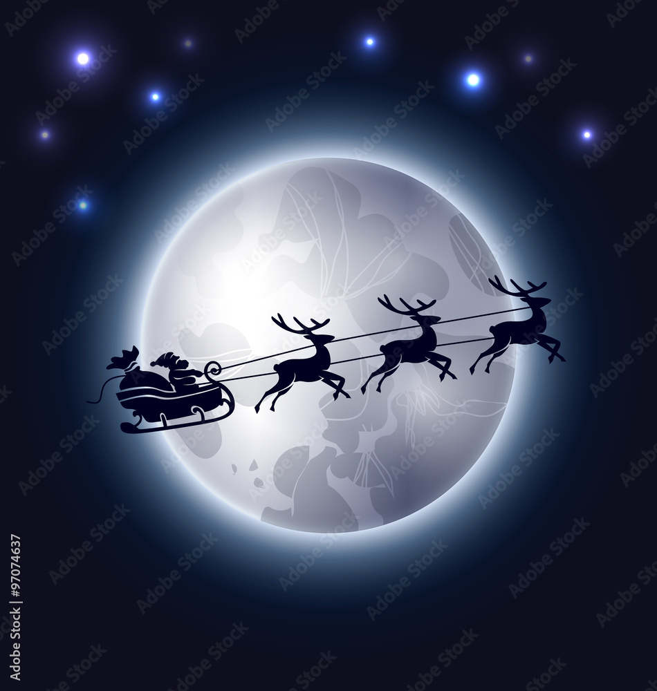 Vector Christmas background with Santa Claus and the moon