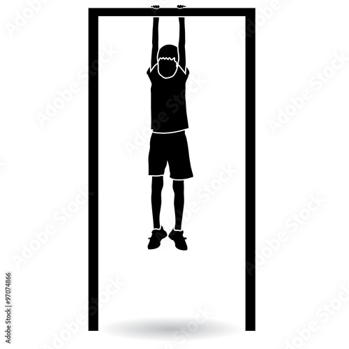 hanging boy with frame  vector illustration