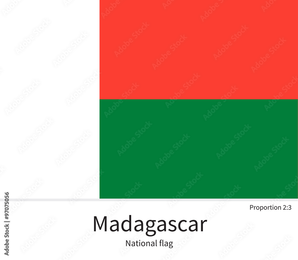 National flag of Madagascar with correct proportions, element, colors National flag of Madagascar with correct proportions, element, colors