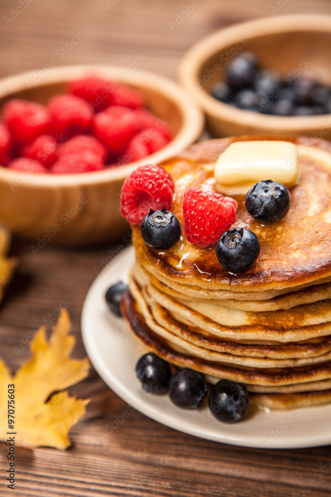 High pile of delicious pancakes High pile of delicious pancakes