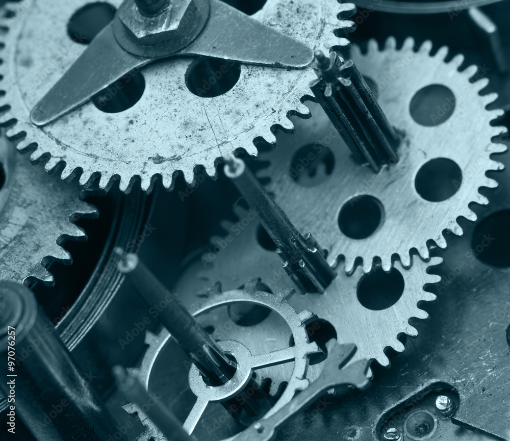 Gearwheels inside clock mechanism. Macro Gearwheels inside clock mechanism. Macro