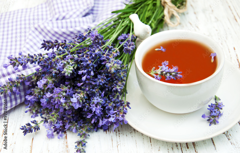 Cup of tea and lavender flowers Cup of tea and lavender flowers