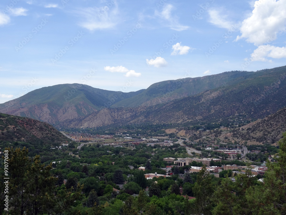 Aerial view of Glenwood Springs Town in the Colorado Mountains