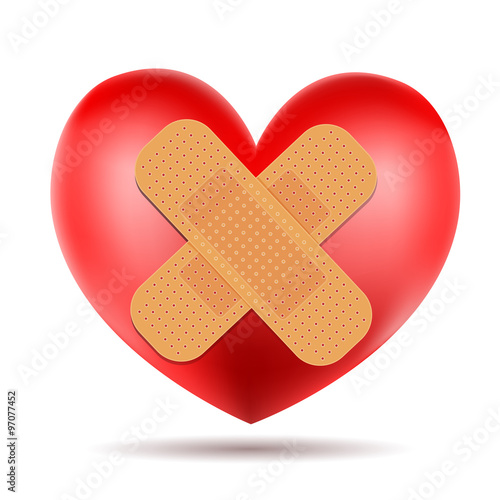 heart symbol with adhesive bandage on white