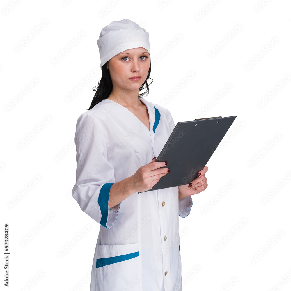 Woman doctor or nurse with tablet Woman doctor or nurse with tablet
