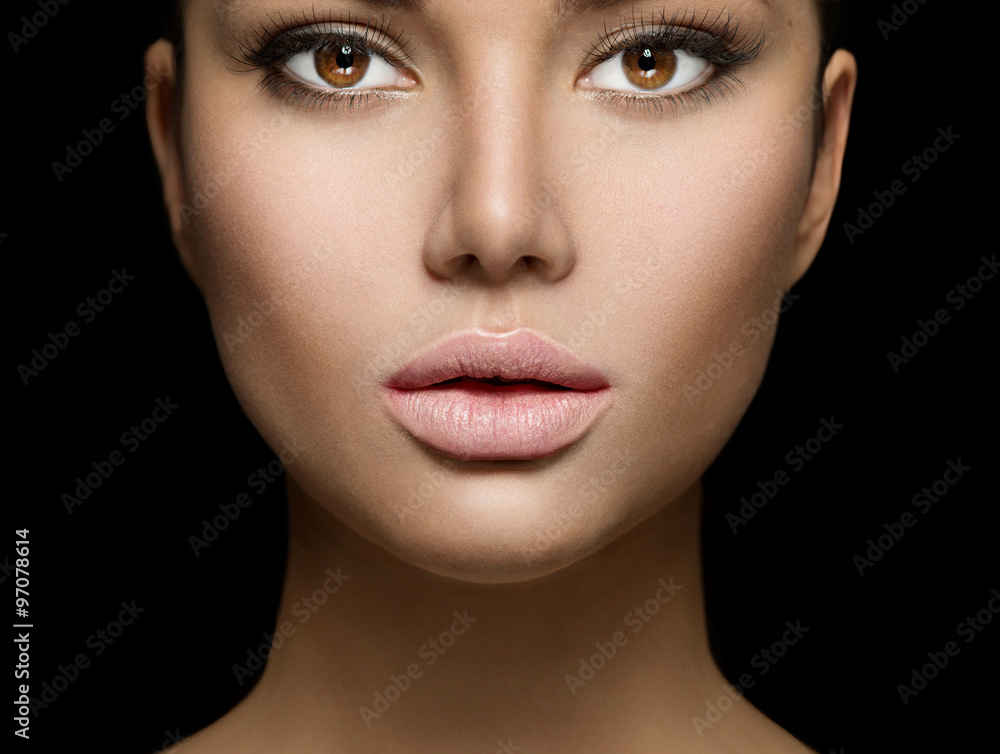 Fototapeta premium Beauty woman face portrait closeup isolated on black background