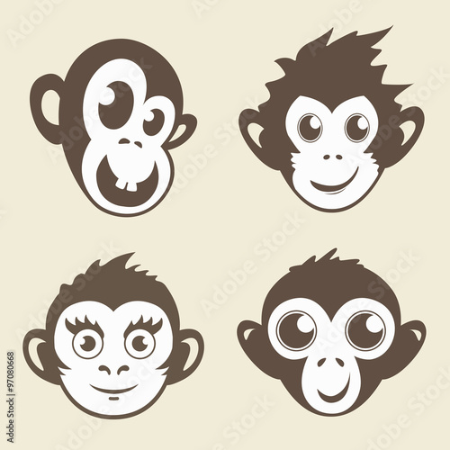 Funny monkey logo set. Vector illustration icon design. New Year
