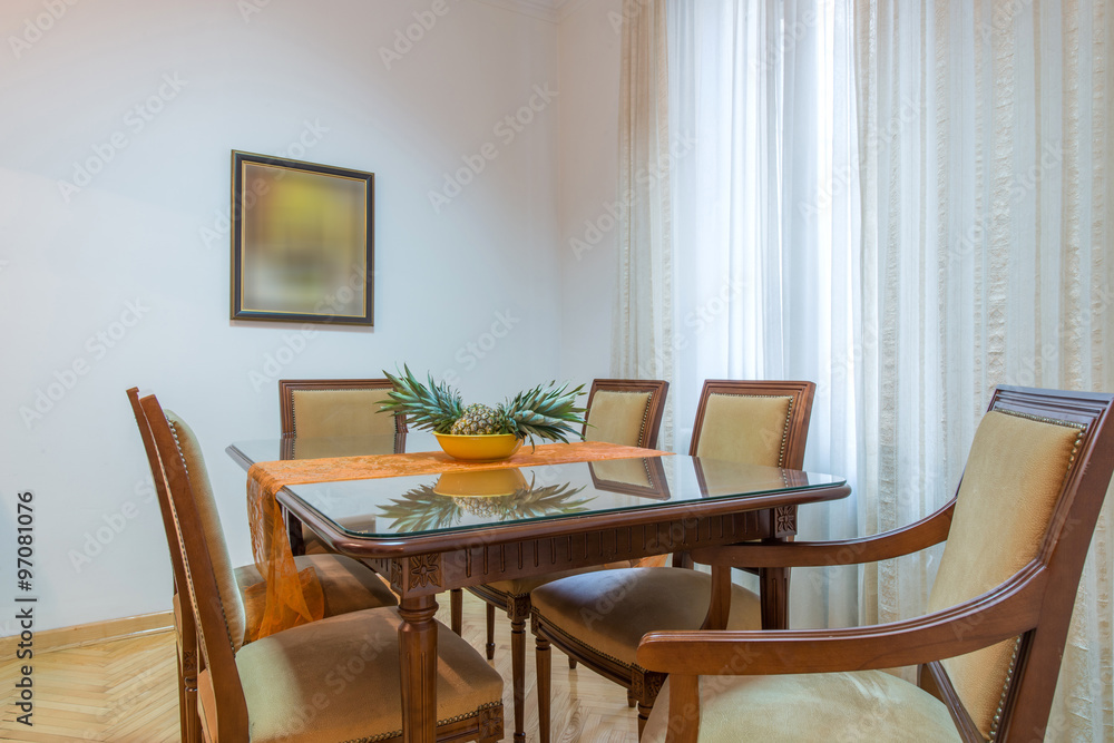 Wooden modern dining room interior Wooden modern dining room interior