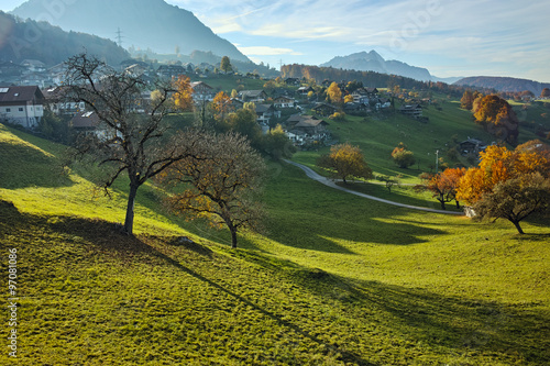 Autumn Landscape of typical Switzerland village near town of Interlaken  canton of Bern