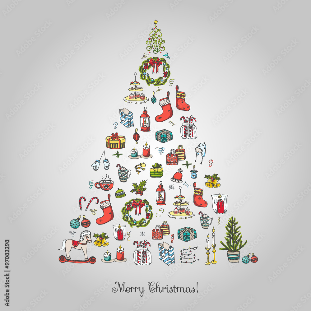 Set of hand drawn sketchy christmas elements Doodle vector illustration elements Candles gift boxes christmas tree wreath stocking candy canes cookie bells holly decoration calligraphy Merry Christmas Set of hand drawn sketchy christmas elements Doodle vector illustration elements Candles gift boxes christmas tree wreath stocking candy canes cookie bells holly decoration calligraphy Merry Christmas