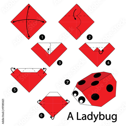 step by step instructions how to make origami A Ladybug