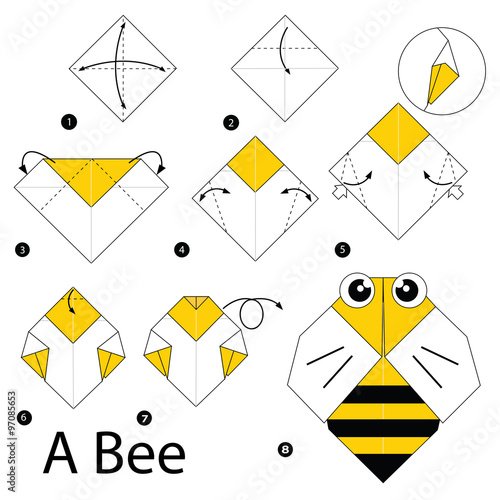 step by step instructions how to make origami A Bee.