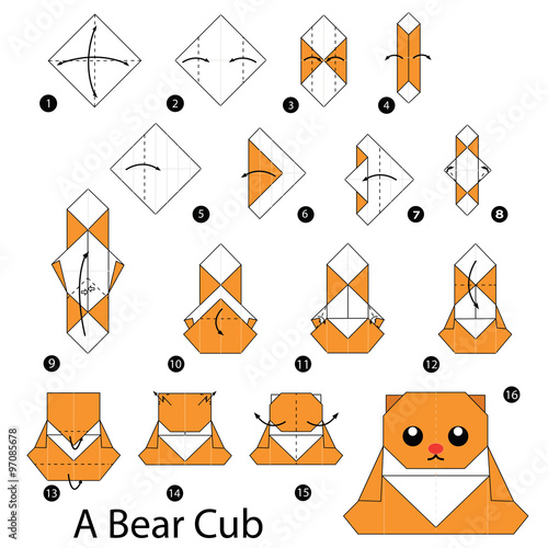 step by step instructions how to make origami A Bear cub.