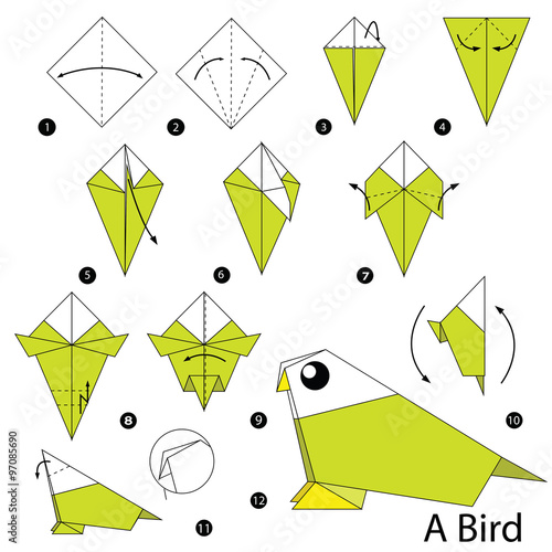 step by step instructions how to make origami A Bird.