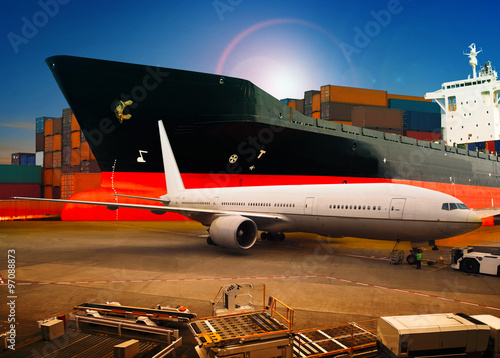 air freight ,cargo plane loading trading goods in airport contai