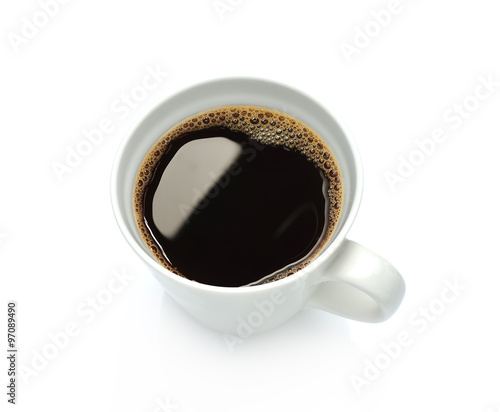 Top view of a cup of coffee, isolate on white background