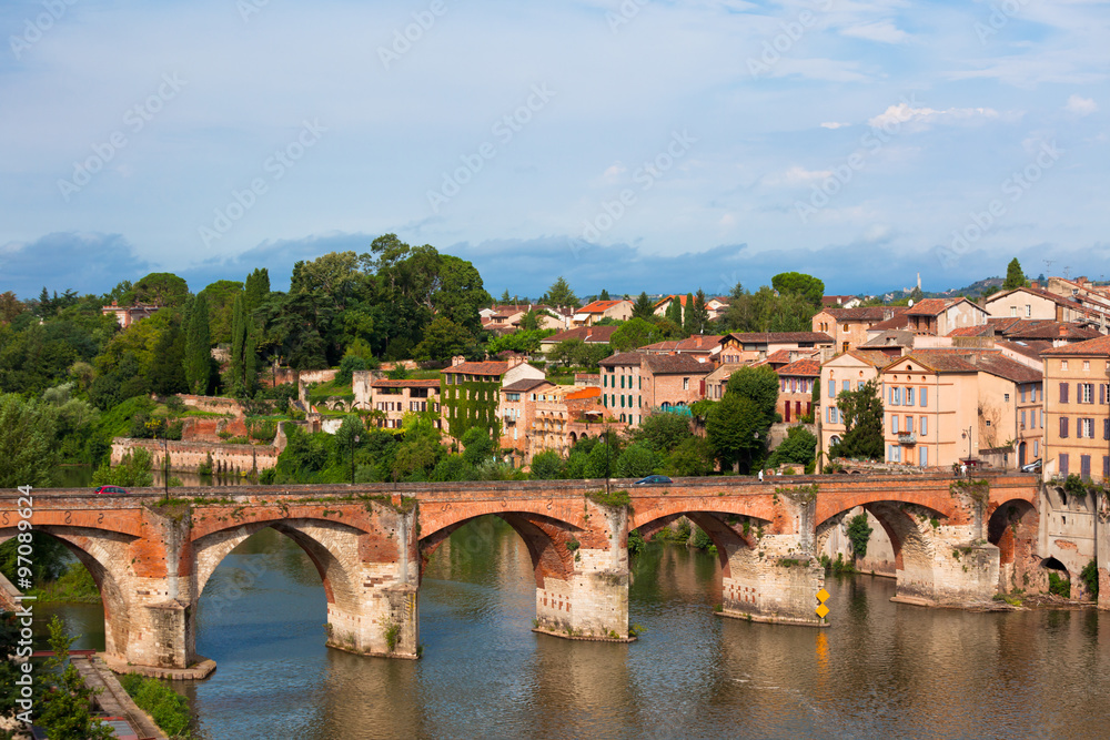 View of the August bridge in Albi, France