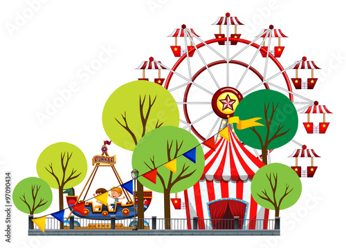 Ferris wheel and children on the ride