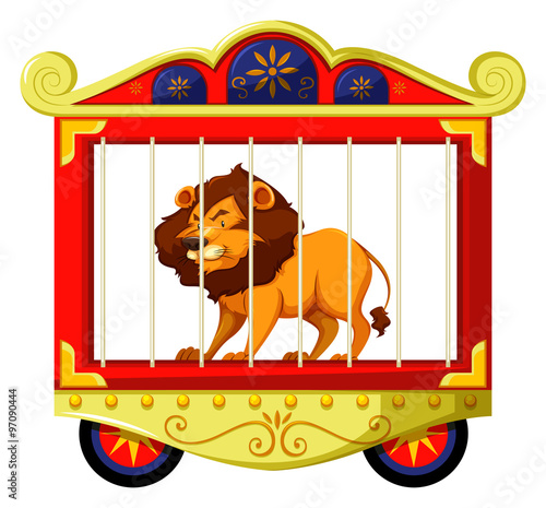 Lion in circus cage