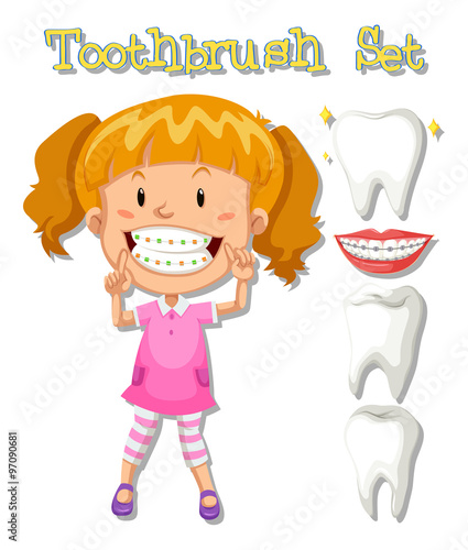 Little girl and toothbrush set